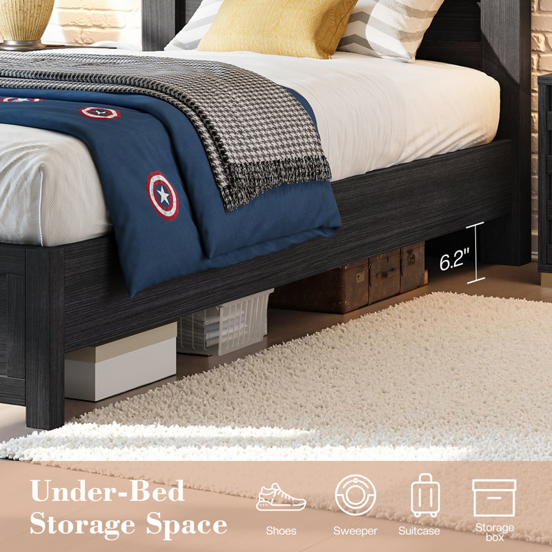 Lit plateforme Marro, Lit simple, Noir