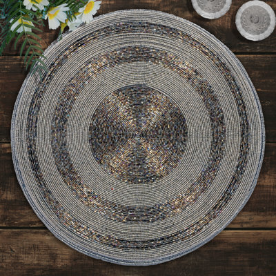Penman Handmade Round Beaded Placemats Set of 4 – 14-inch Scratch-Resistant Table Decor Christmas Gift