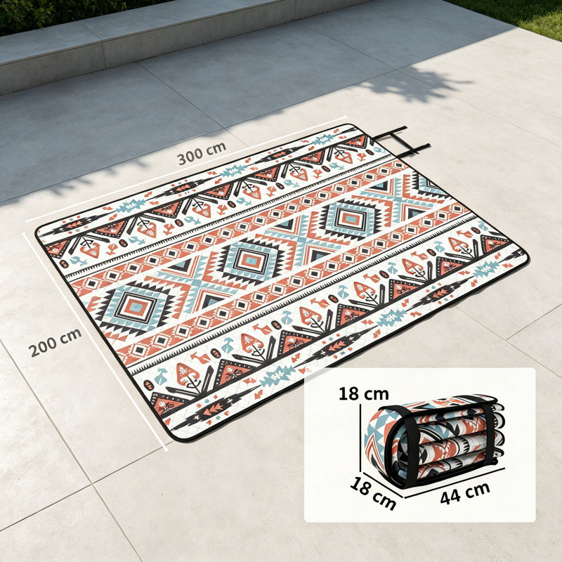 Extra Large Picnic Blanket Available in 300 x 200 cm, Waterproof Foldable Outdoor Beach Mat with Integrated Carry Strap, Portable Rug for Camping, Beach & Family Picnics – Mix Colour
