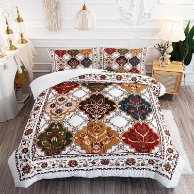 Boho Chic Flower White Soft Microfiber Comforter Set Bohemian Paisley Beding Set