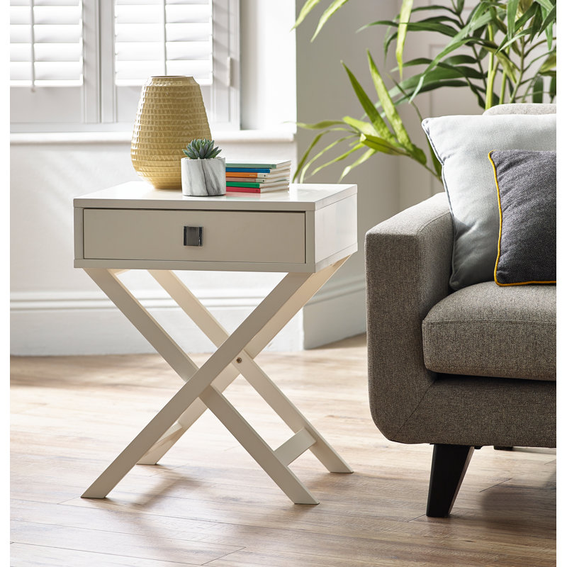 Bittoo Cross Legs End Table, White