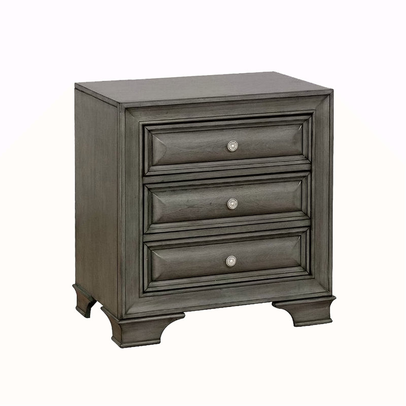Table de chevet 3 tiroirs en bois avec prise USB et prise de courant