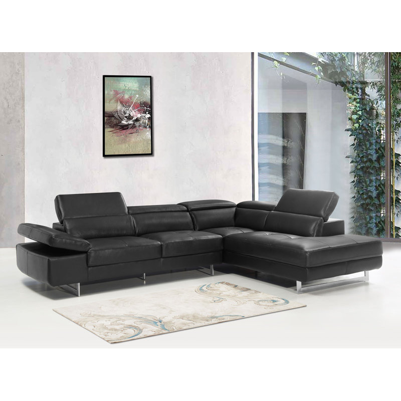 Keyesport Upholstered L-Shaped Sectional, Black, Right Hand Facing