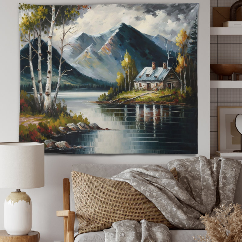 Polyester, lac, paysage, été, tapisserie, H 50 po x l 60 po