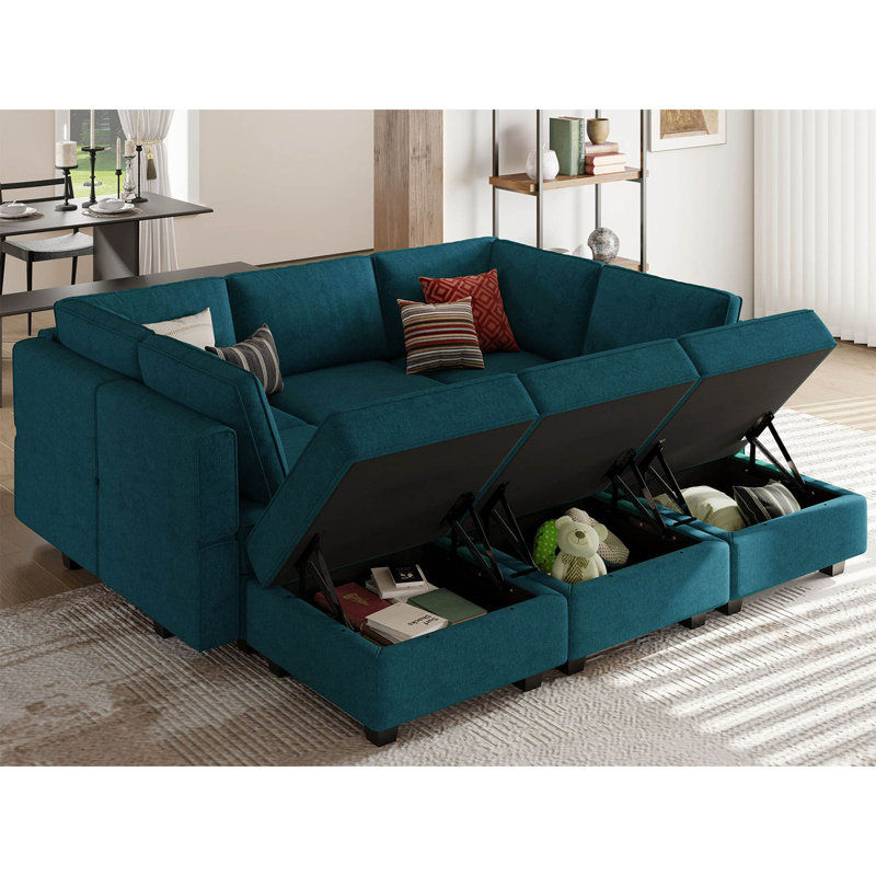 Neemi Upholstered Sectional, Peacock Blue Polyester