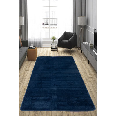 Tapis bleu marine anti-dérapant à dossier moyen en lin lavable à la machine