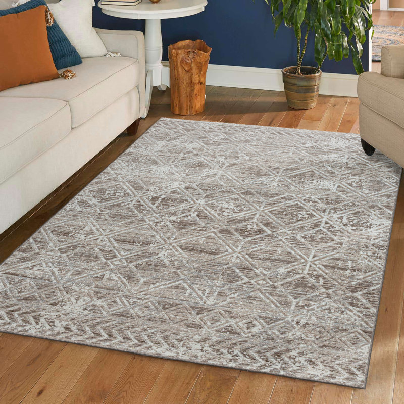 Kainaan 1243 Transitional Geometric Beige Area Rug, Beige, Rectangle 7'10" x 10'6"