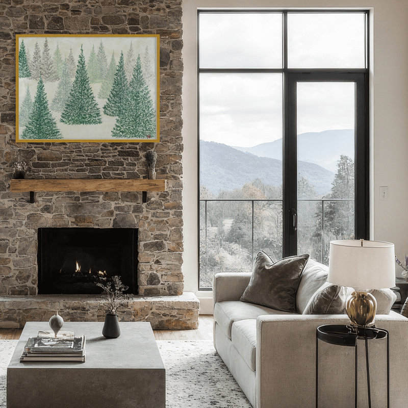 Nature Inspired "Ethereal Pines" Canvas Wall Art By Karen Biery, 12" H x 16" W x 1.125" D, Black, Framed Print