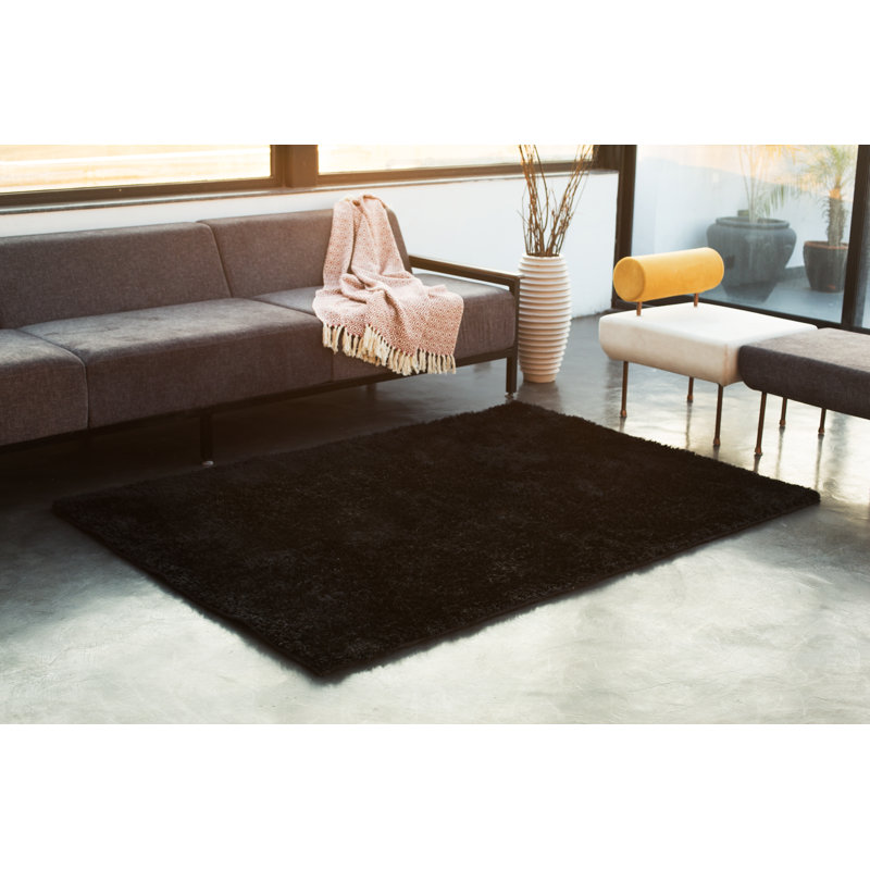 Tapis noir/gris fait main poils longs Bourgogne, Rectangle l 3 pi x L 5 pi
