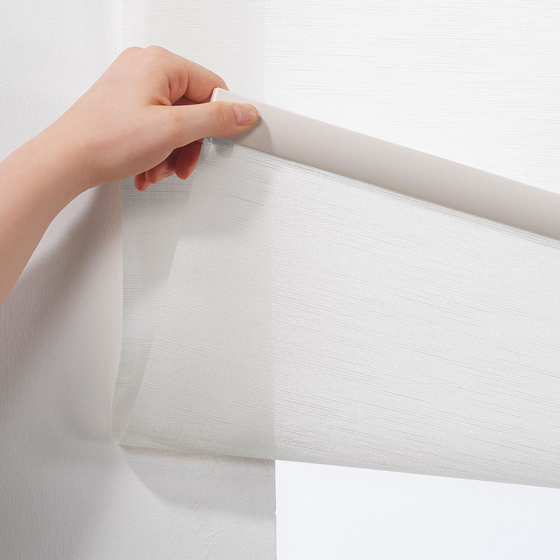 Rideau roulant diaphane en faux lin texturé, L 62,25 po x L 72 po, Blanc / Blanc