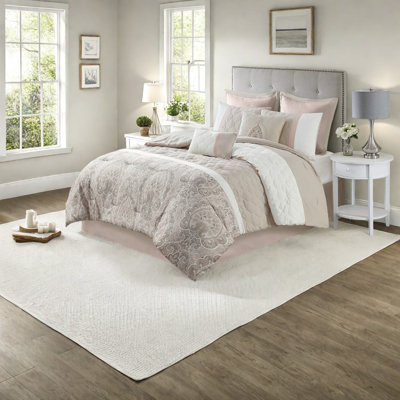Luxury Blush Polyester Bedding Sets, Elegant Damask Design For Home