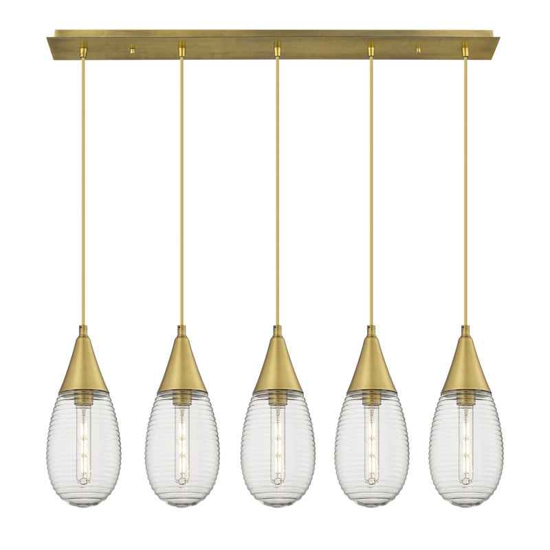 Luminaire suspendu grappe à 5 lumières Rameriz, Laiton brossé, Rayé transparent