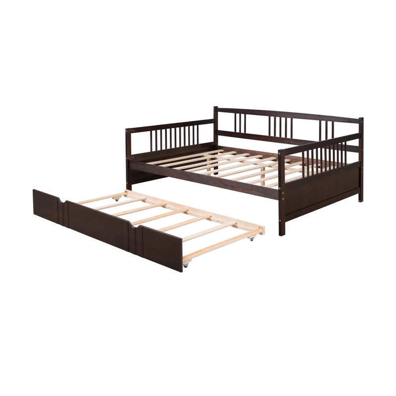 Lit de jour double en bois avec lit gigogne simple, espresso, Espresso