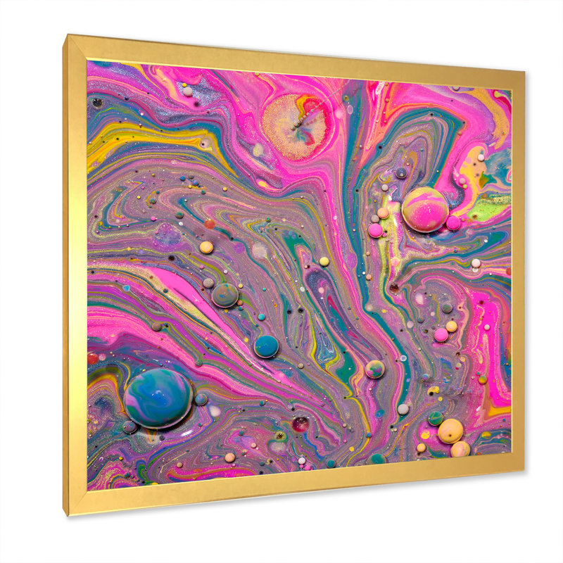 Multi et fluide acrylique rose - Peinture, H 16 po x l 16 po, Cadre photo doré