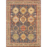 Serapi Hand Knotted Wool Floral Area Rug in Navy / L. Blue