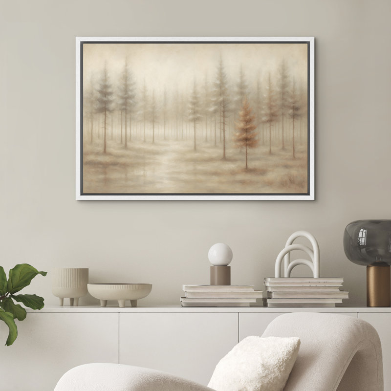 «Misty Pine Forest», art mural sur toile, paysage neutre et tranquille, H 16 po x l 24 po, Blanc