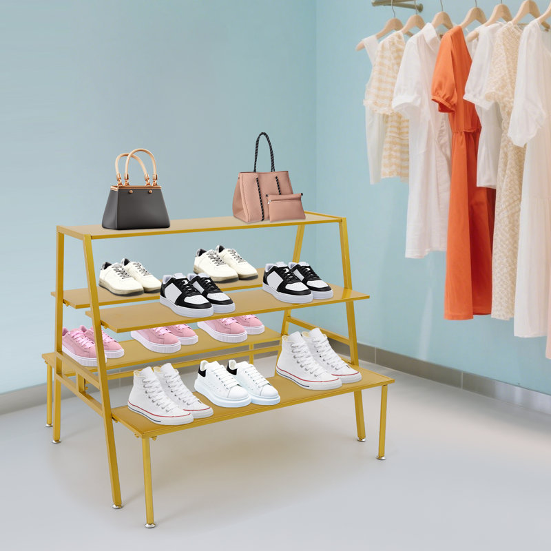 Double Side Retail Or Home Shoe Handbag Display Stand, Gold