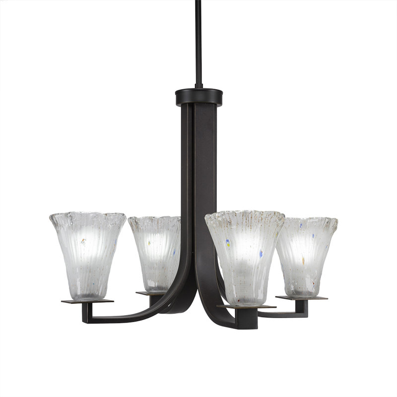 Apollo 4 Light Uplight Chandelier Shown In Dark Granite Finish With 5.5" Fluted Frosted Crystal Glass, Dark Granite