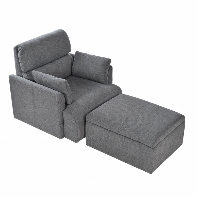 Upholstered Accent Armchair With Storage Ottoman, Gray