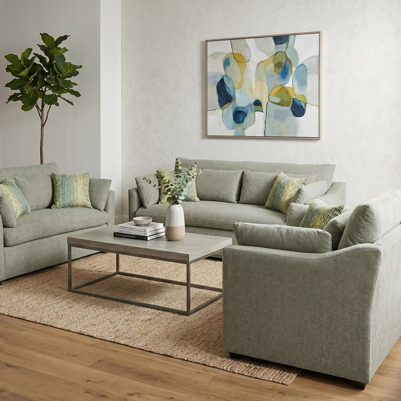 Ensemble de salon 3 pièces, causeuse et fauteuil moelleux Raap, vert olive, Olive Green
