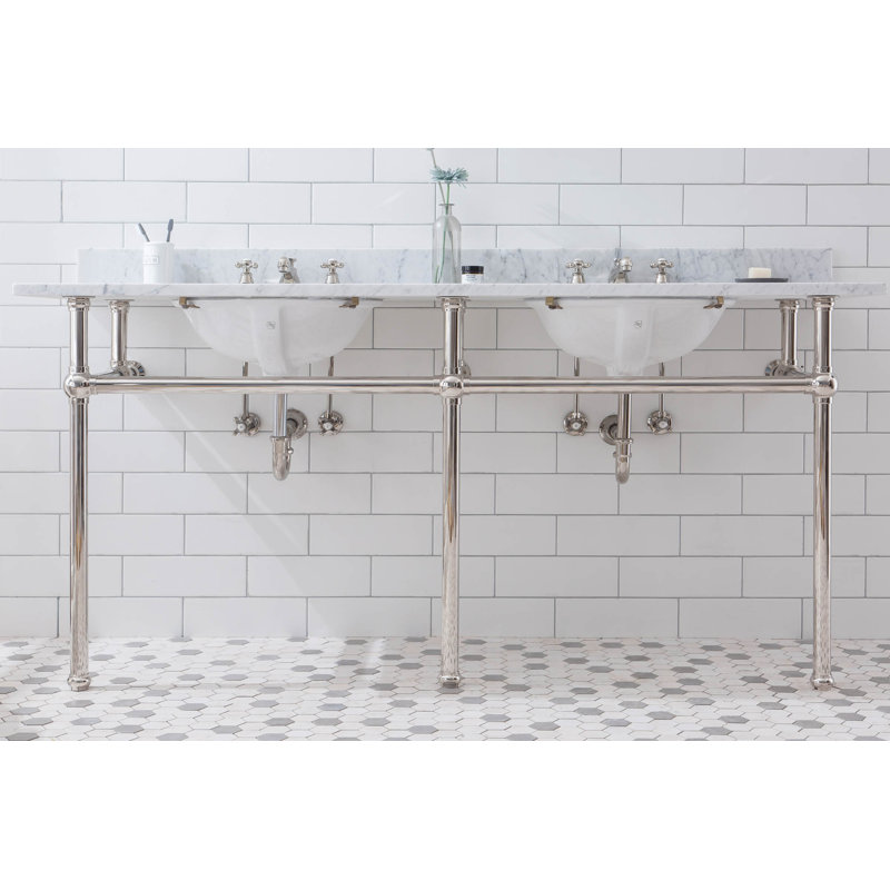 Embassy 33" Tall Stone Oval Console Bathroom Sink with Overflow, Polished Nickel