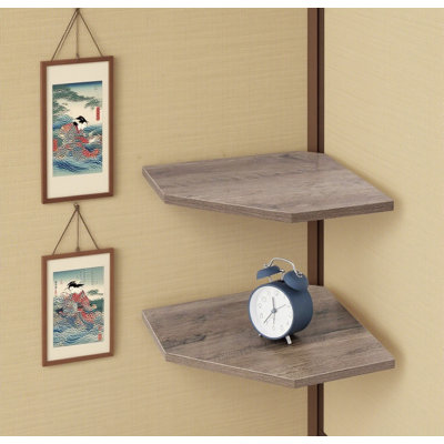 Floating Corner Shelves Set Of 2, Rustic Wood Wall Mounted Shelf Organizer For Living Room, Bedroom, Bathroom, Kitchen