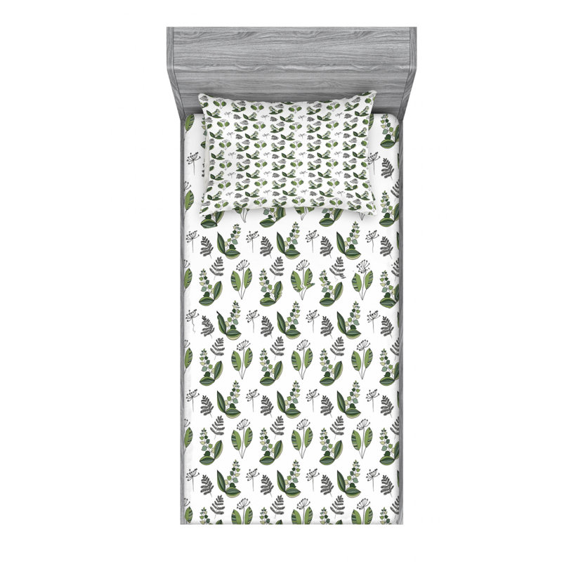 Microfiber Floral Fitted Sheet, Twin Fitted Sheet with 1 Pillowcase