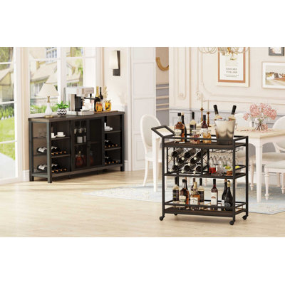 Industrial Bar Cabinet And Bar Cart Set