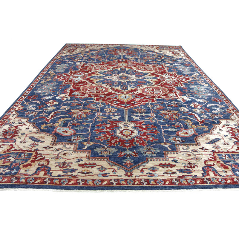 High-Quality Hand-Knotted Navy And Red Area Rug