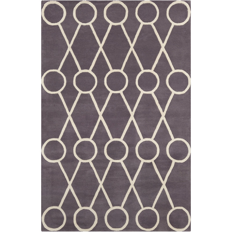 Cloral Authentic Hand-Tufted Handmade Cream Geometric Design on Purple Grey Wool Contemporary Area Rug, 5' x 7'6"