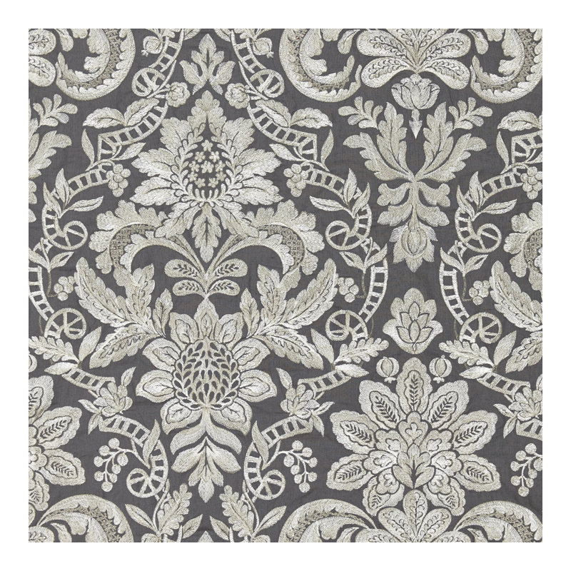 Merchante Elizabeth Embroidery Fabric, Charcoal