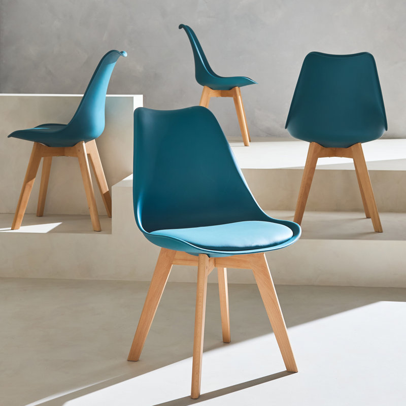 Scandi-style Nanja Dining Chair with wooden legs, by 4, Teal
