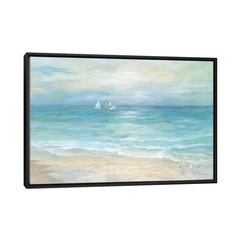 «Island Beach Landscape», reproduction sur toile, H 18 po x l 26 po x P 1,5 po, Toile avec cadre noir, Pas de tapis