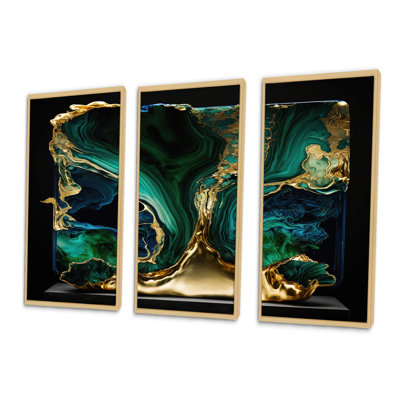 " Abstract Geode Marble Green and Blue I " 3 Piece Art Color Photography Print