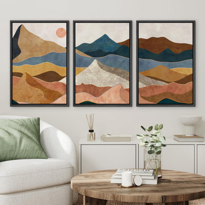 Abstract Mountain " Abstract Mountain Range Rustic Illustration Modern Art Decor Zen " 3 - Pieces