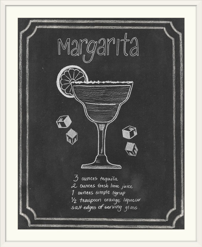 « iv », affiche rétro dépilé Chalkboard Cocktails, Cadre blanc, H 23 po x l 20 po x P 1 po