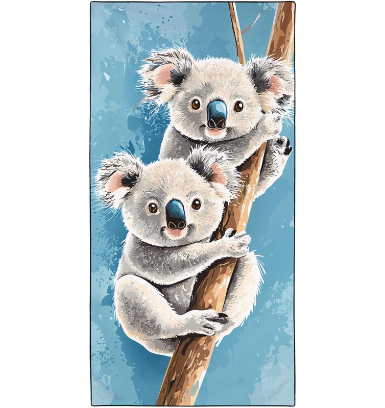 Serviette de plage Koala surdimensionnée 60 po x 80 po, mignonne impression d'arbre qui grimpe aux arbres, serviettes en microfibre fines et légères à séchage rapide sans sable pour le yoga de plage
