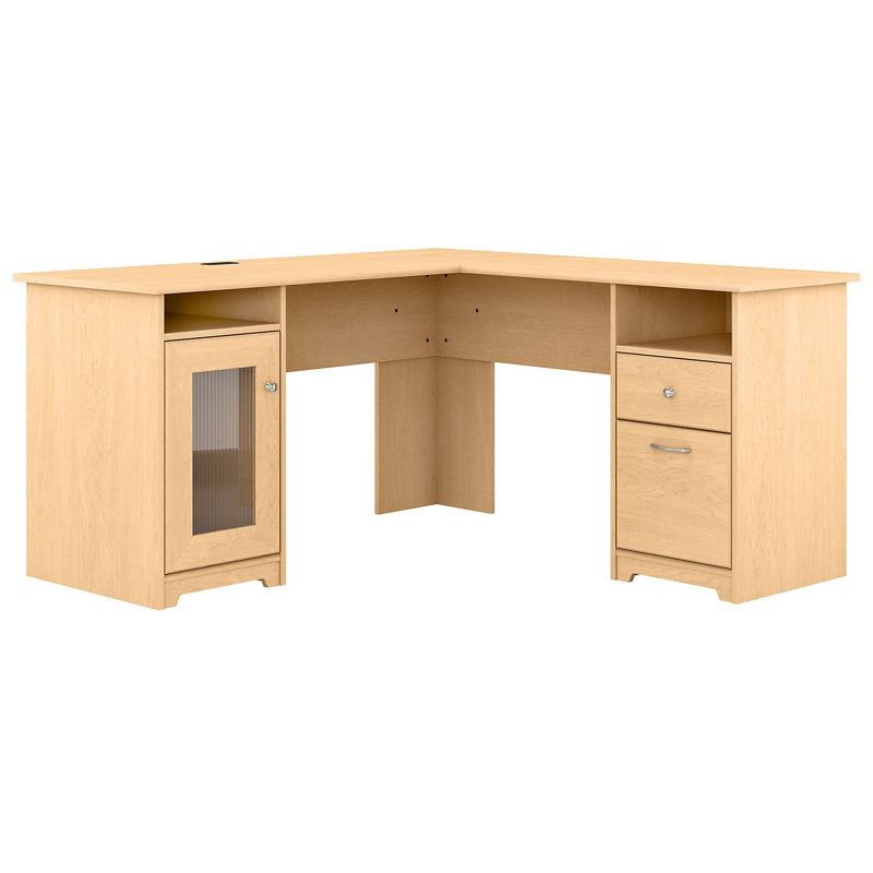 Paelynn L-Shaped Executive Desk, Natural Maple
