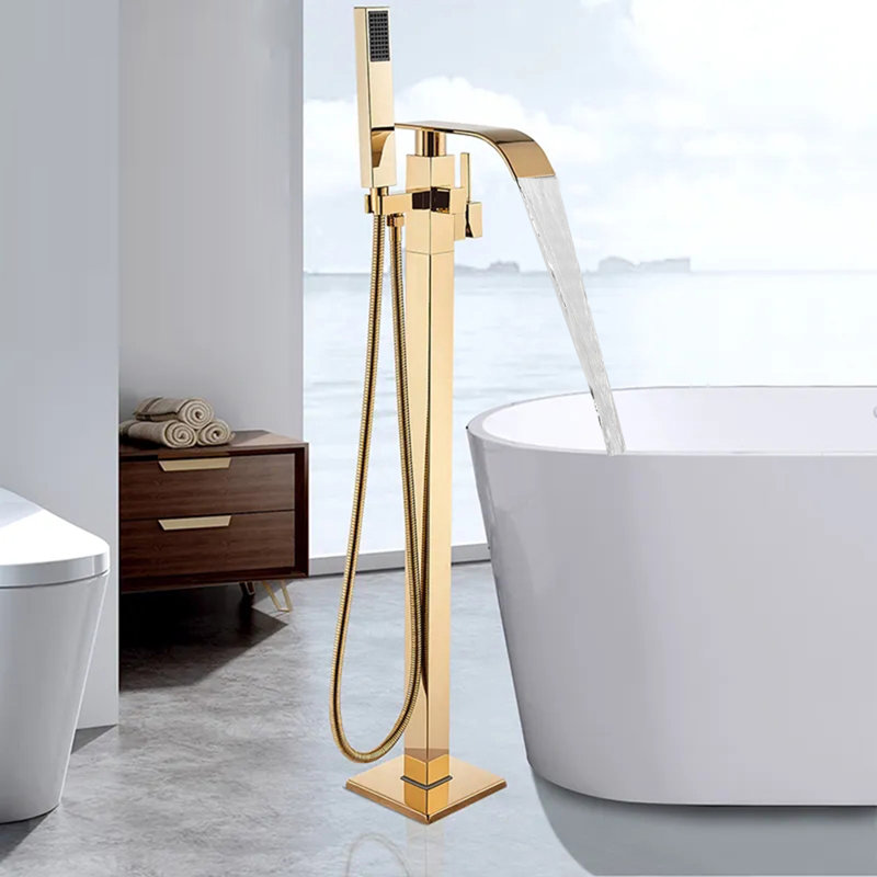Floor Waterfall Faucet with Diverter, Gold