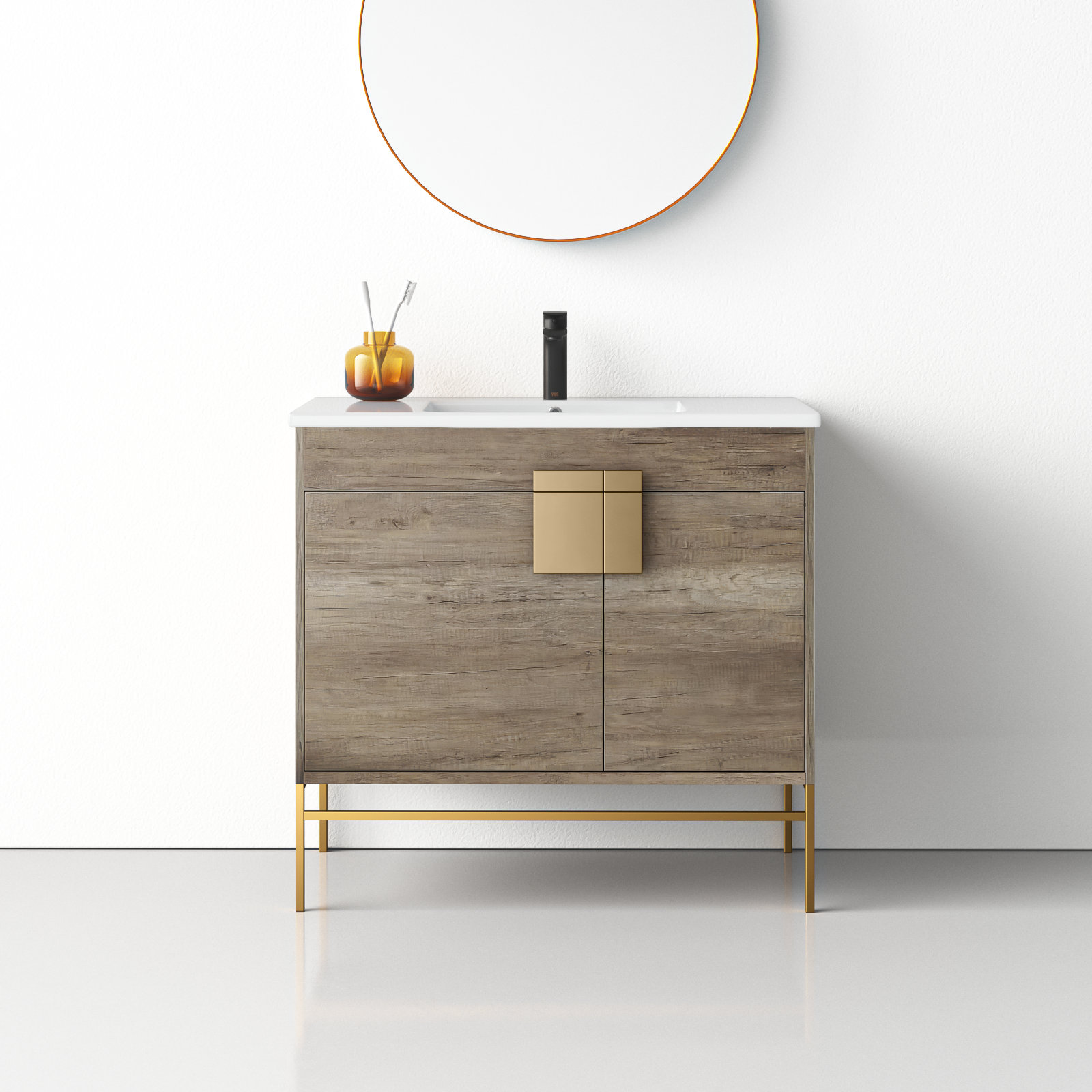 Maisie 36'' Single Bathroom Vanity, Satin Brass, Gray