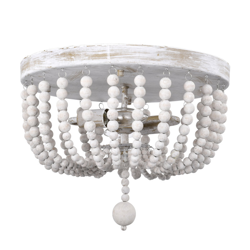 Matte Gold and Weathered White Beaded Bowl Flush Mount Light