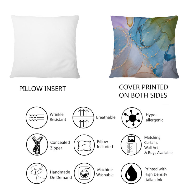 Coussin vert et bleu Tender liquide Art II - imprimé moderne 1