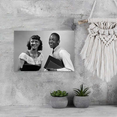 1950S Two Smiling African American Students Boy Girl Carrying Books Couple Classic Retro Vintage Portrait Wall Art