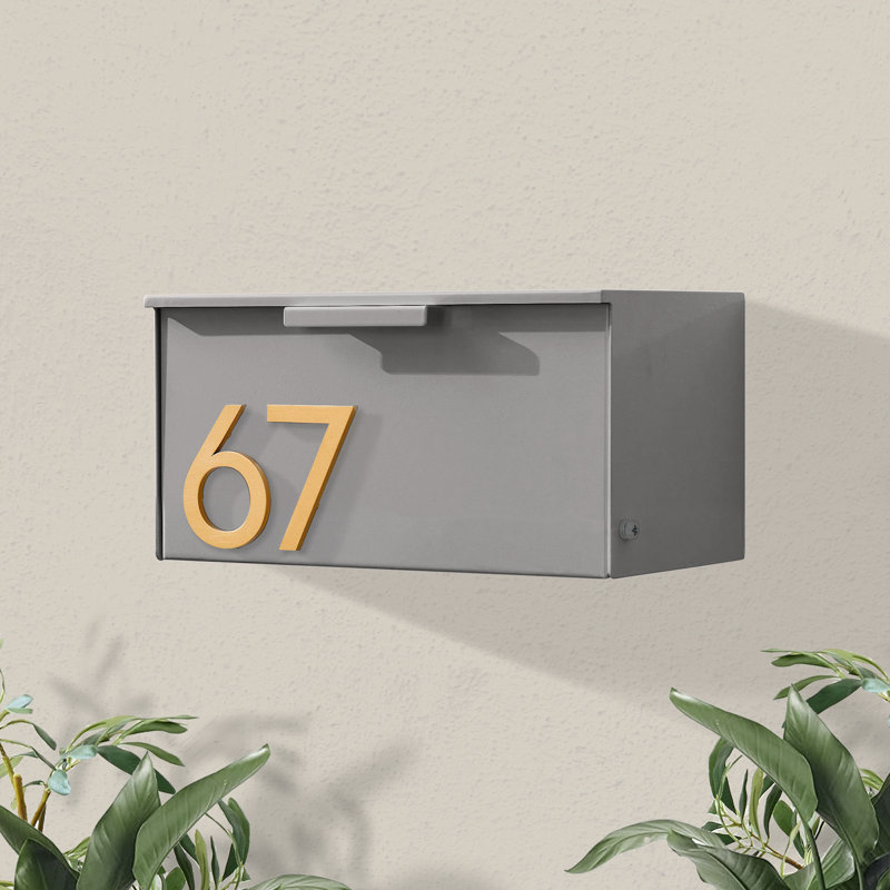 Boîte aux lettres murale Short Stack, Laiton, gris, Oui