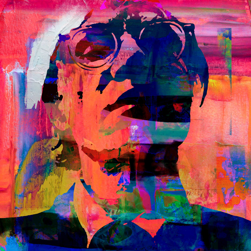 «Warhol Selfie» par Stephen Chambers - peinture sur toile tendue, H 15 po x l 15 po x P 1,5 po