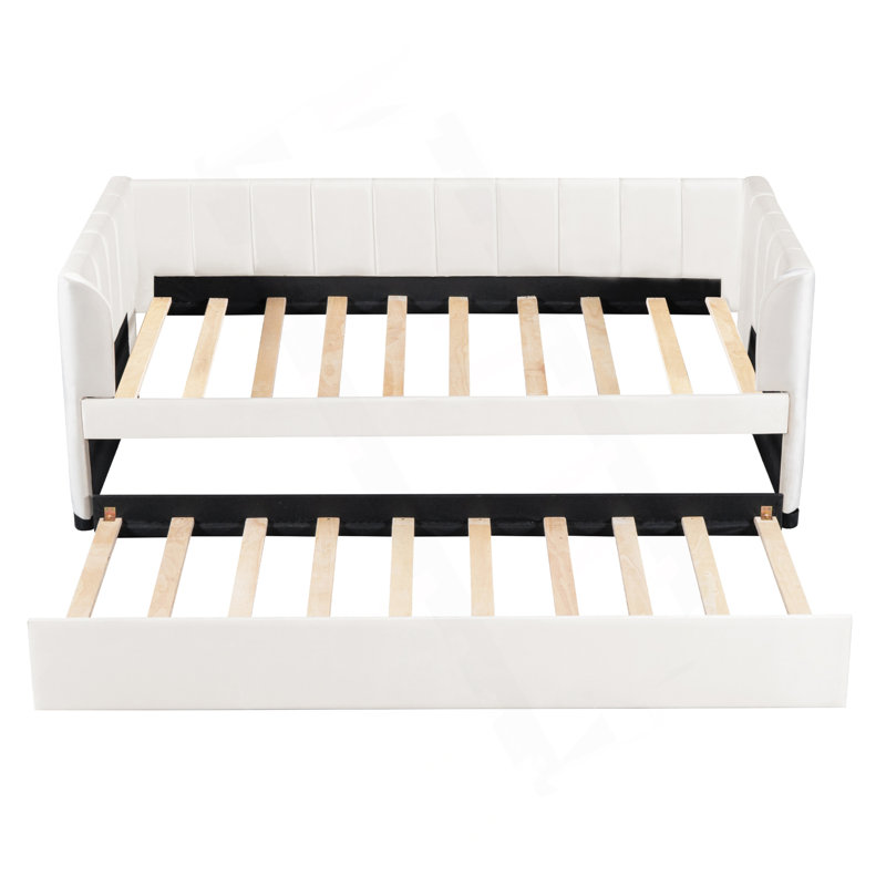 Twin Size Upholstered Daybed With Ergonomic Design Backrest And Trundle