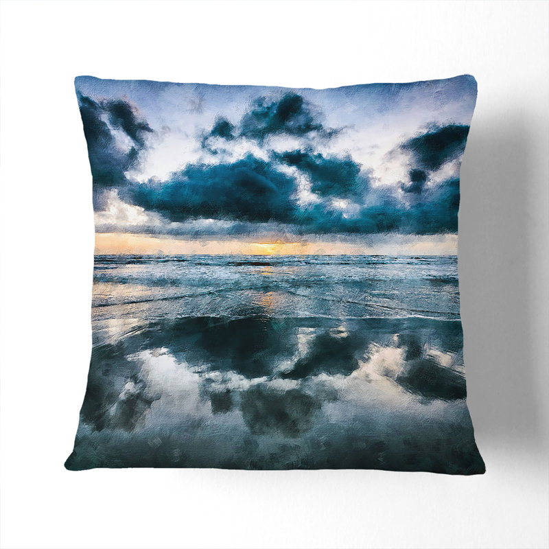 Ocean Reflections in Italy Painting Cushion with Filling, 55cm H x 55cm W x 20cm D, Black