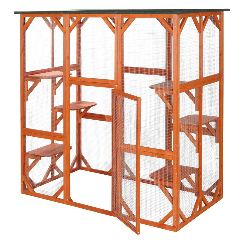 TRIXIE Outdoor Catio, Cat Enclosure with Roof, Large Cat Playpen with Platforms, Cat House, Cat Cage, Run-71 Inch