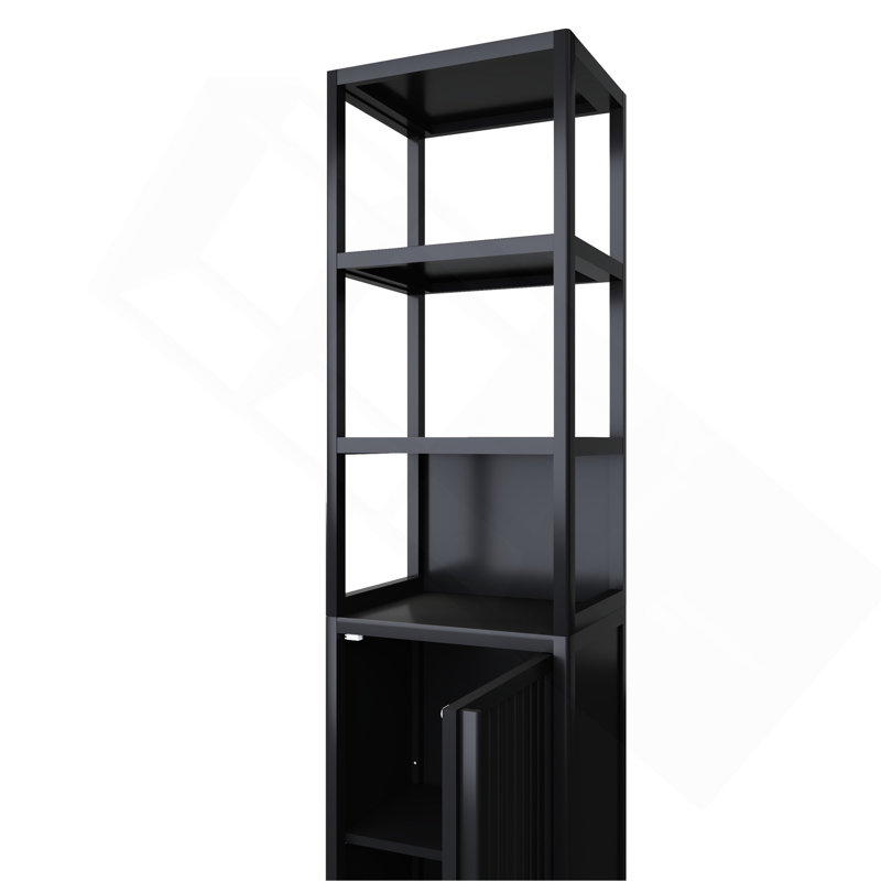 BLACK  Storage Tall Slim Cabinet With Shutter Door And 3 Tier Shelves, Freestanding Linen Tower Cabinet For Living Room, Kitchen, Bathroom Organizer, Natural Bamboo