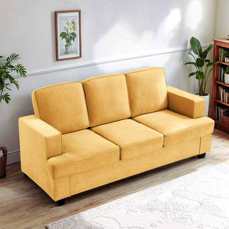 Soft upholstery cushion back Sofa, Mustard Yellow Velvet